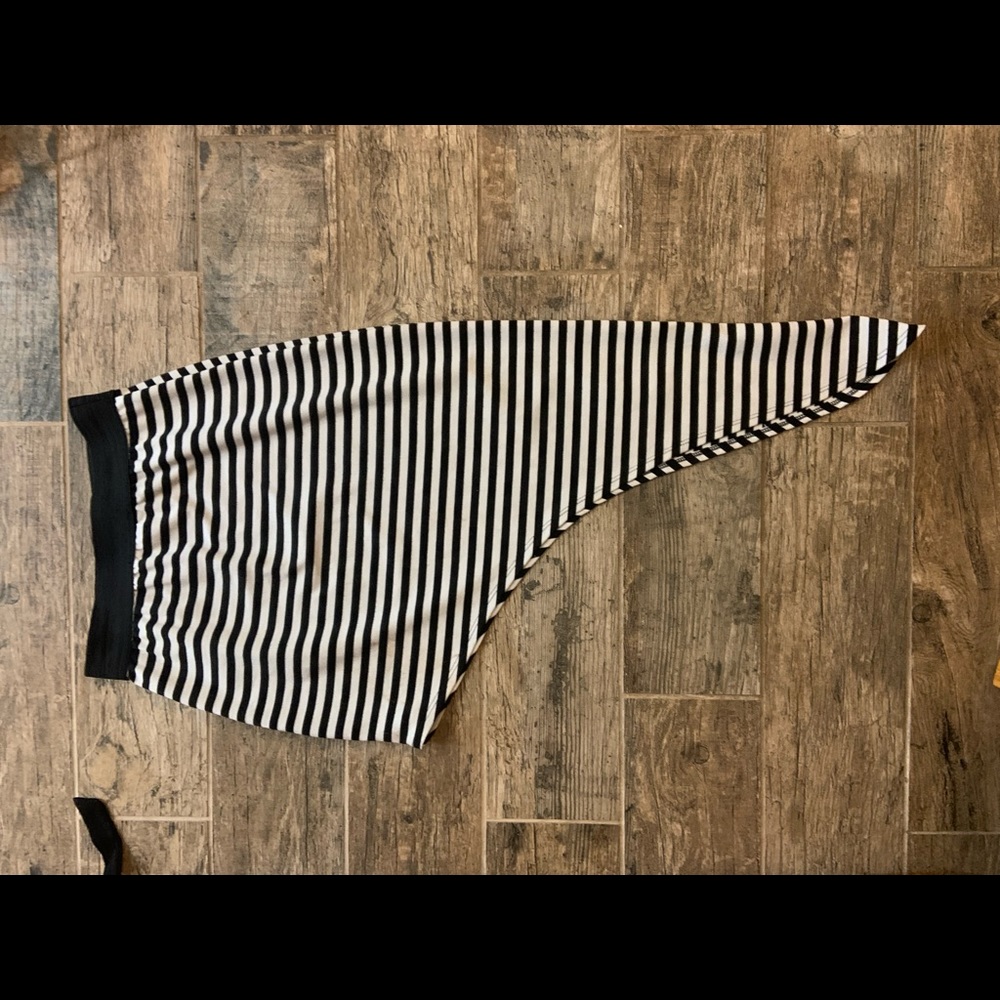 Asymmetrical black and white pin stripped skirt